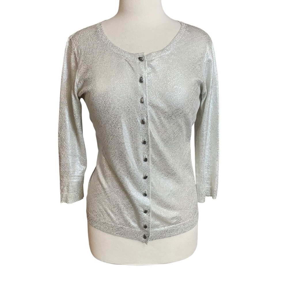 Etcetera Silver Crackle Lightweight Cardigan Swea… - image 3